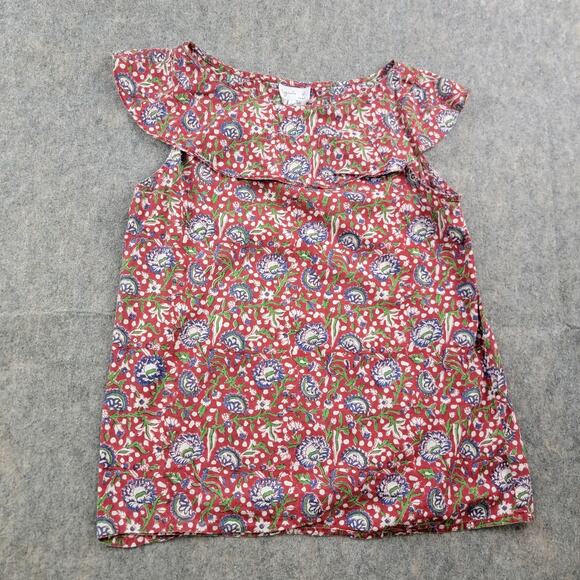 Agnes B Floral Frilled Top Blouse size 2 Red Cotton Sleeveless - Picture 2 of 12